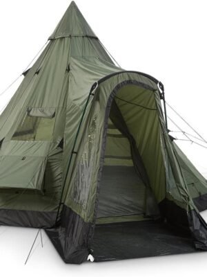 Deluxe Teepee Tent 14' x 14' for Adults Outdoor Camping 6-Person Instant Easy Set-Up Waterproof Shell 4-Season Family Tents for Backpacking, Hiking