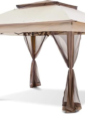 11x11 Pop Up Instant Gazebo Tent with Mosquito Netting Outdoor Canopy Shelter with 121 Square Feet of Shade (Beige)