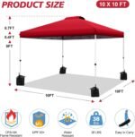 10x10 pop up Canopy Tent, One-Button Push Setup, Adjustable Height pop up Gazebo, Instant Portable Shelter, 4 Weight Bags, Sun Shade for Events & Camping, Silver Coated Top,Red