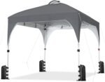 10x10 Pop-Up Canopy Tent with 17 Solar LED Lights & Top Vent, Portable Outdoor Canopy Easy Setup Sun Shade Canopy Adjustable Tent with Wheeled Bag, 12 Stakes, 4 Sandbags & 4 Ropes, Dark Gray