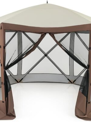 11.5x11.5 Ft Pop Up Gazebo with Netting, Portable Screen Tent with 6 Sided Mesh Walls, 2 Sunshade Cloths, Outdoor Instant Canopy Shelter with Carry Bag for Camping, Lawn, Backyard