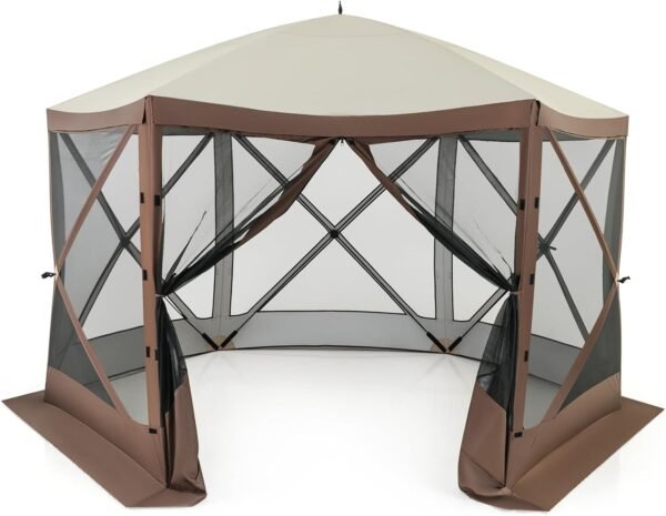 11.5x11.5 Ft Pop Up Gazebo with Netting, Portable Screen Tent with 6 Sided Mesh Walls, 2 Sunshade Cloths, Outdoor Instant Canopy Shelter with Carry Bag for Camping, Lawn, Backyard