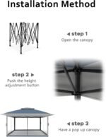 13 X 13FT Pop Up Gazebo, Canopy Tent, Gazebos on Clearance,Patio Folding Canopy with Mosquito Netting - Backyard Tent for Party, Wedding, Outdoor Dining, Patio, Backyard(Navy Blue+Hemp Grey)