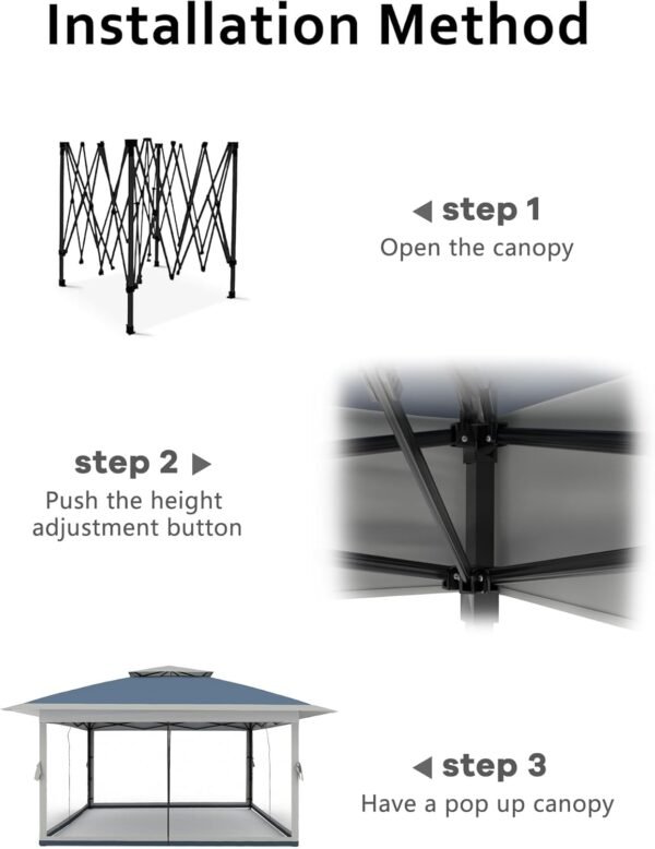 13 X 13FT Pop Up Gazebo, Canopy Tent, Gazebos on Clearance,Patio Folding Canopy with Mosquito Netting - Backyard Tent for Party, Wedding, Outdoor Dining, Patio, Backyard(Navy Blue+Hemp Grey)
