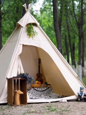 Cotton Canvas Camping Pyramid Tent for 2~3 Person