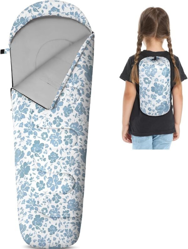 Kids Sleeping Bag for Girls Boys 3 Season Warm & Cool Weather Youth Camping Sleeping Bags with Backpacking Bag Waterproof for Traveling Hiking Indoor Outdoor Camping Essentials