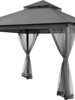 Patio Gazebo - 11x11 ft Outdoor Shelter Tent with Vented Top & Mesh Sidewalls & Drainage Holes, Water-Resistant for Garden/Backyard/Deck/Lawn (Dark Gray)