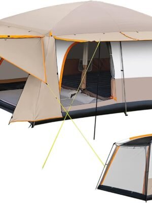 Camping Tent 4-6 Person, Double Layer, Multi-Room Family Cabin Tents with 3 Doors, Mesh Windows, Rainfly & Windproof, Large Waterpoof Tents for Outdoor Camping Hiking Picnic Gathering