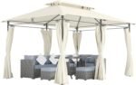 10' x 13' Patio Gazebo, Double Roof Outdoor Gazebo Canopy Shelter with Curtains, Solid Metal Frame for Garden, Lawn, Backyard and Deck, Cream White