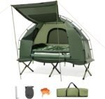 5-in-1 Tent Cot with Air Mattress, Sleeping Bag, Pillow, Canopy, Zippered Mesh Windows & Carry Bag, Elevated Tent for Camping, Hiking, Traveling, Picnic