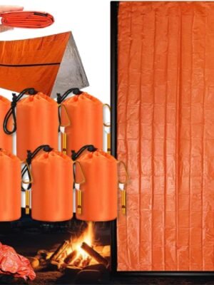 Emergency Sleeping Bag with Whistle, Portable Emergency Survival Bag, Lightweight Pocket Size Emergency Sleeping Bag, Waterproof Thermal Bivy Sack for Camping, Hiking (6)