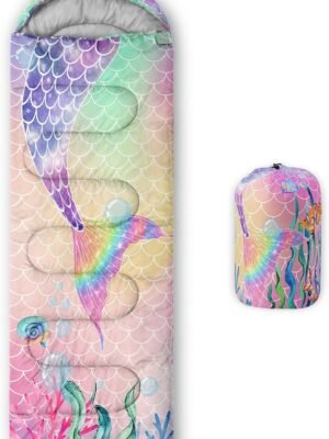 Kids Sleeping Bag for Boys Girls,Rocket Moon Print-Lightweight Warm Portable Outdoor Indoor-Waterproof Cold Weather Resistant Sleeping Bag for Camping Hiking