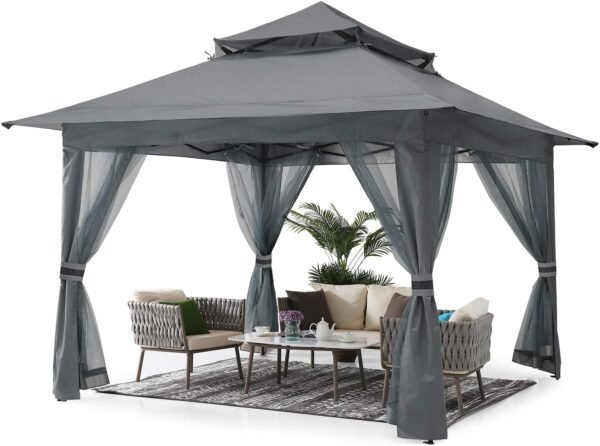 Pop Up Gazebo 13x13 - Outdoor Canopy Tent with Mosquito Netting for Patio Garden Backyard(Gray)