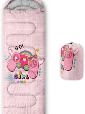 Kids Sleeping Bag for Boys Girls,Rocket Astronaut Moon Print-Lightweight Warm Portable Outdoor Indoor-Waterproof Cold Weather Resistant Sleeping Bag for Camping Hiking