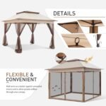 11x11 Pop Up Instant Gazebo Tent with Mosquito Netting Outdoor Canopy Shelter with 121 Square Feet of Shade (Beige)