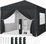 12x12 Pop Up Canopy with 4 Removable Sidewalls, Portable Enclosed Instant Tent, Waterproof Outdoor Tent, Beach Sun Shelter with 4 Sandbags, 12 Stakes & 4 Ropes, Black