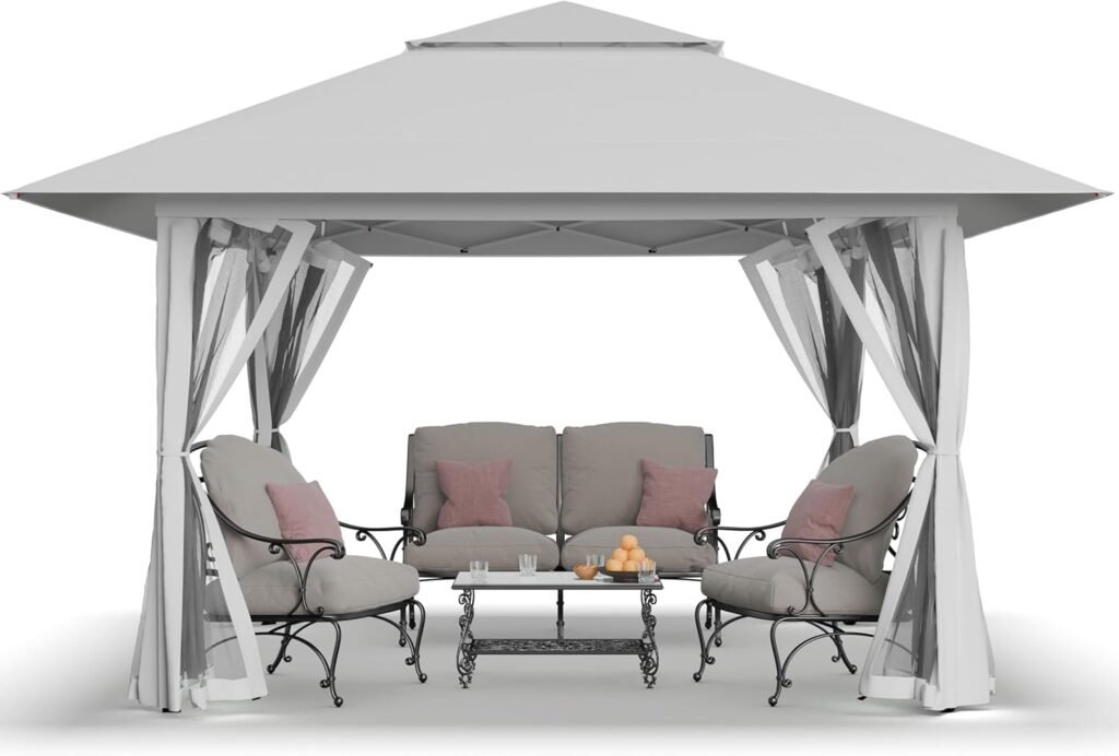 13x13 Pop Up Gazebo, Canopy Tent, Gazebos on Clearance - Outdoor Gazebo for Backyard & Patio Furniture  Pop Up Tent with Wheeled  Cover Bag (White)