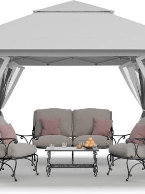 13x13 Pop Up Gazebo, Canopy Tent, Gazebos on Clearance - Outdoor Gazebo for Backyard & Patio Furniture  Pop Up Tent with Wheeled  Cover Bag (White)