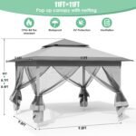 Pop Up Gazebo Tent, Outdoor Instant Canopy, Easy Set-up Folding Shelter with Netting, Metal Frame, Screened House Shade Vented for Patio, Lawn, Party, Backyard, Garden (Grey, 11FT×11FT)