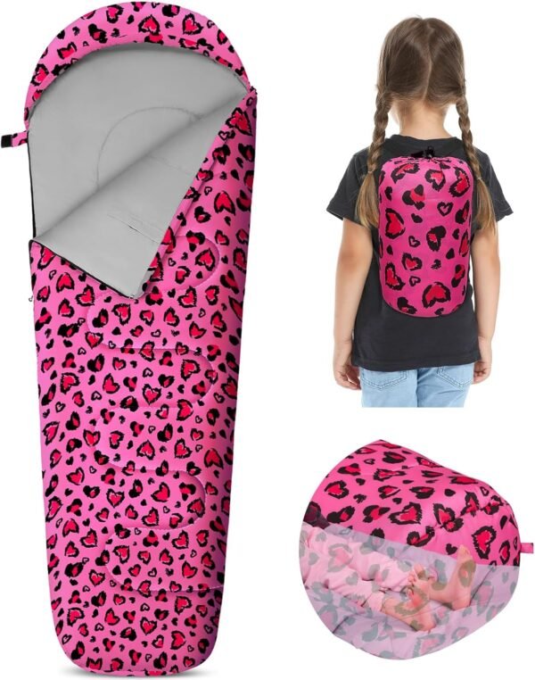 Kids Sleeping Bag for Girls Boys 3 Season Warm & Cool Weather Youth Camping Sleeping Bags with Backpacking Bag Waterproof for Traveling Hiking Indoor Outdoor Camping Essentials