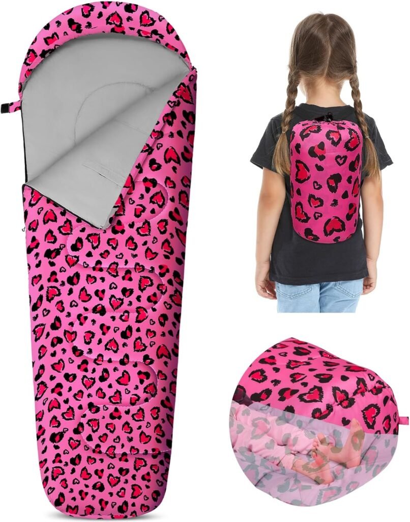 Kids Sleeping Bag for Girls Boys 3 Season Warm & Cool Weather Youth Camping Sleeping Bags with Backpacking Bag Waterproof for Traveling Hiking Indoor Outdoor Camping Essentials