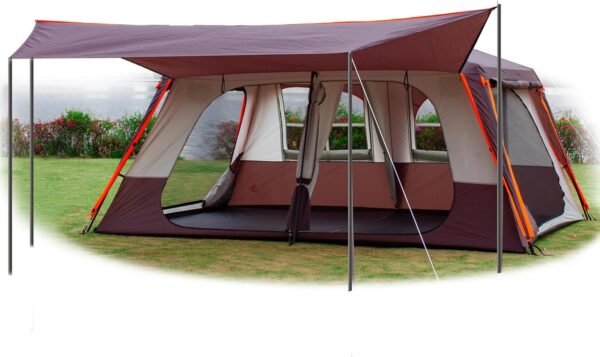 Extra Large Tent 12 Person(A),Awning Family Cabin Tents,2 Rooms,3 Doors and 3 Windows with Mesh,Straight Wall,Waterproof,Double Layer,Big Tent for Outdoor,Picnic,Camping,Family Gathering。