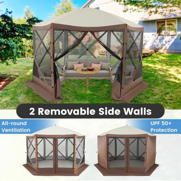 11.5x11.5 Ft Pop Up Gazebo with Netting, Portable Screen Tent with 6 Sided Mesh Walls, 2 Sunshade Cloths, Outdoor Instant Canopy Shelter with Carry Bag for Camping, Lawn, Backyard