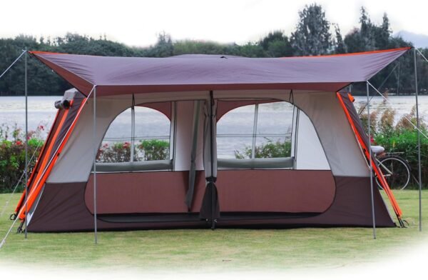 Extra Large Tent 12 Person(A),Awning Family Cabin Tents,2 Rooms,3 Doors and 3 Windows with Mesh,Straight Wall,Waterproof,Double Layer,Big Tent for Outdoor,Picnic,Camping,Family Gathering。