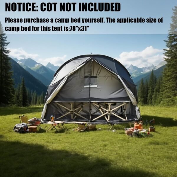 1 Person Cot Tent with Breathable Mesh Door and Screen Windows – Easy to Put Together, All-Weather Shelter for Camping & Backyard, Without Bed