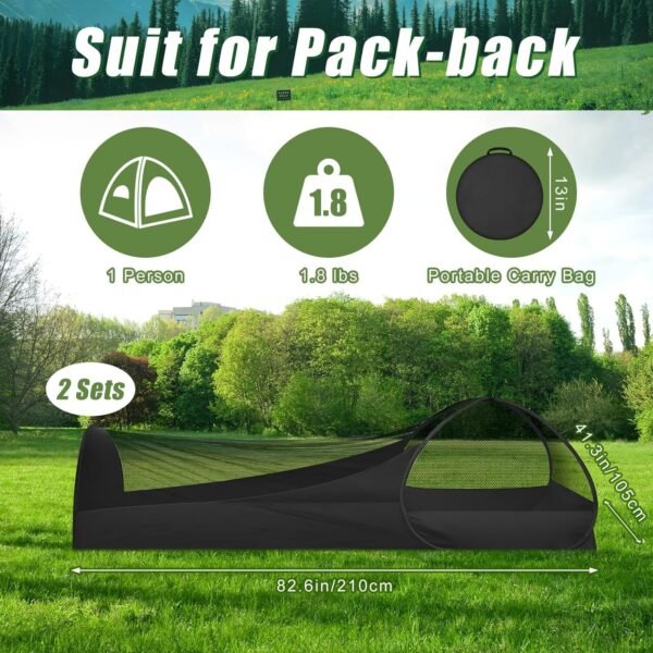 2 Pack 82.6 Inch Single Person Pop up Tent, 1 Person Foldable Mosquito Net Tent with Storage Bag for Outdoor Trips Camping