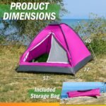 2 Person Camping Tent with Rain Fly and Carrying Bag - Lightweight Outdoor Tent for Backpacking, Hiking, or Beach Use by  (Pink)