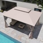 Outdoor Patio Gazebo 10'x13' with Expansion Bolts, Heavy Duty Gazebos Party Tent Shelter with Double Roofs, Mosquito Nets and Privacy Screens for Backyard, Garden, Lawn, Khaki