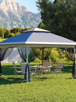 13 X 13FT Pop Up Gazebo, Canopy Tent, Gazebos on Clearance,Patio Folding Canopy with Mosquito Netting - Backyard Tent for Party, Wedding, Outdoor Dining, Patio, Backyard(Navy Blue+Hemp Grey)