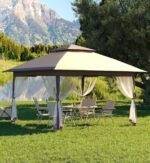 13x13FT Pop Up Gazebo,Canopy Tent with Mosquito Netting,Outdoor Patio Gazebo,Backyard Tent for Party,Wedding,Outdoor Dining(Khaki)