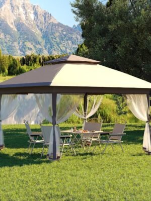 13x13FT Pop Up Gazebo,Canopy Tent with Mosquito Netting,Outdoor Patio Gazebo,Backyard Tent for Party,Wedding,Outdoor Dining(Khaki)